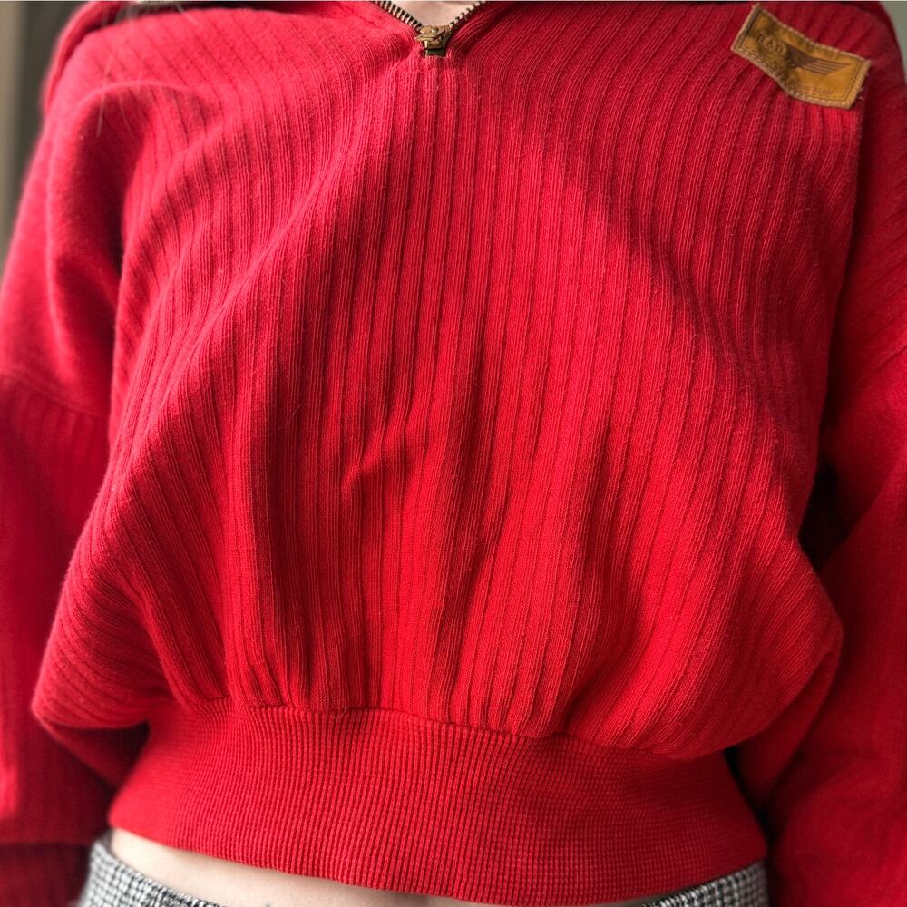 Vintage 80s Kennedy Red Cropped Knit Pullover | Preppy Eclectic Grandpa | M/L - Picture 6 of 10